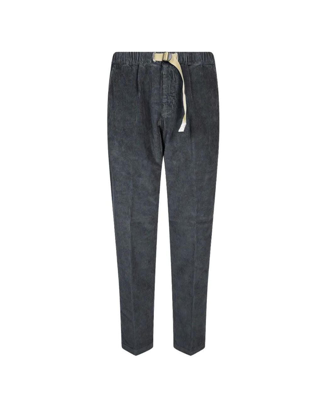 White Sand Blue Belted Corduroy-Effect Trousers for men