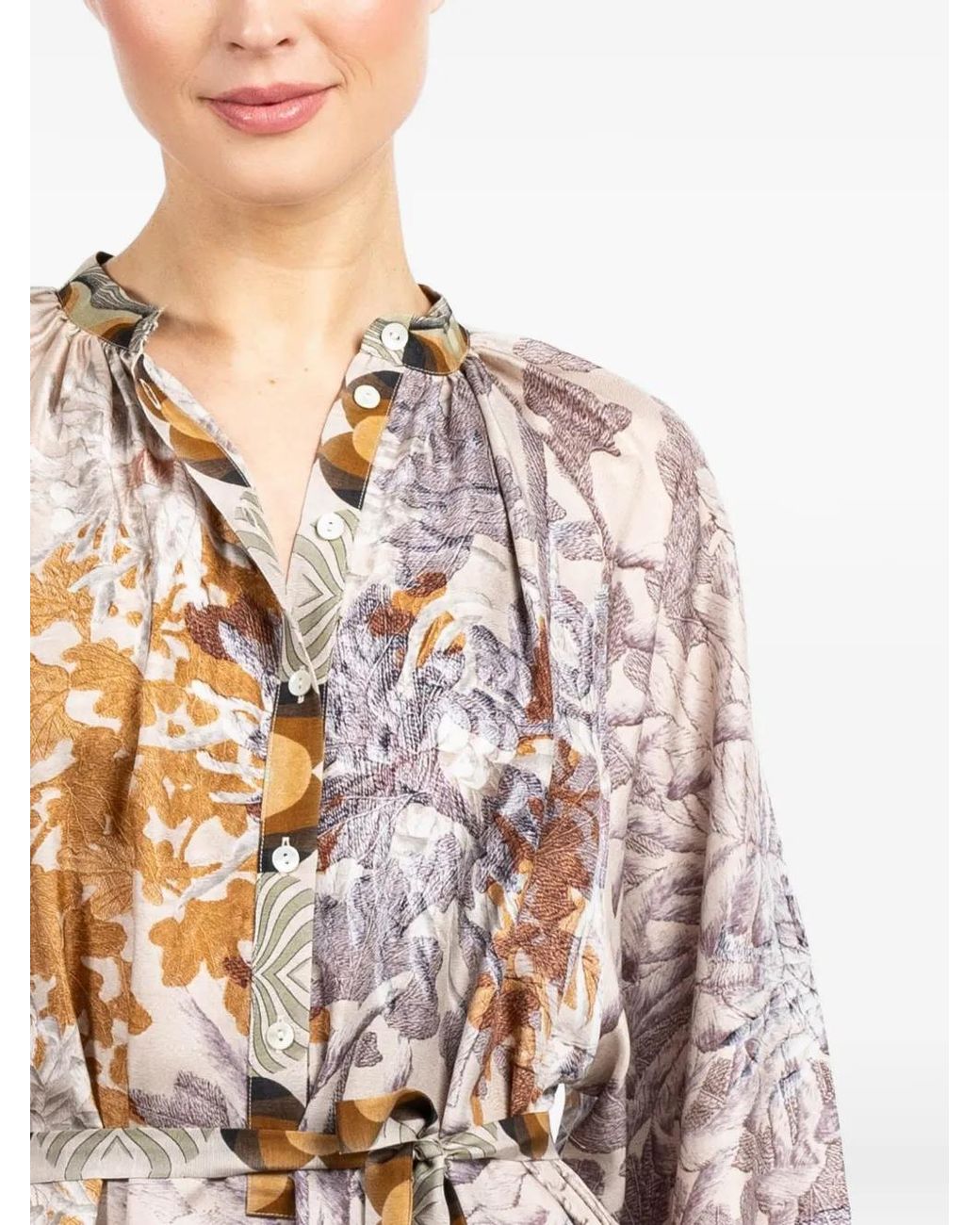 Pierre Louis Mascia White Aloe Floral-Print Long-Sleeve Dress