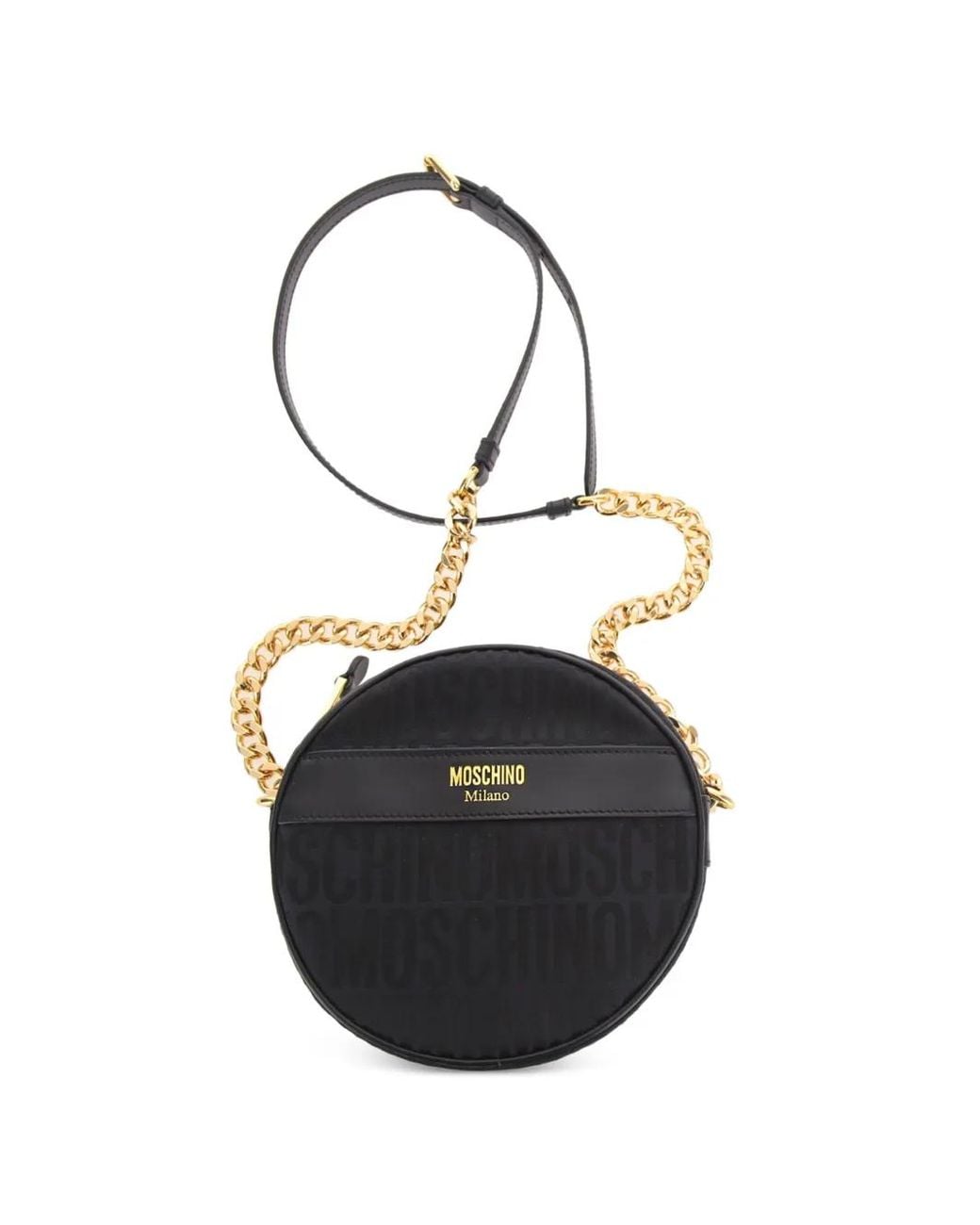 Moschino Black Logo-Jacquard Round Shoulder Bag