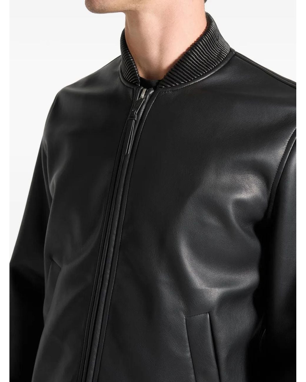 Manière De Voir Black Faux-Leather Bomber Jacket for men