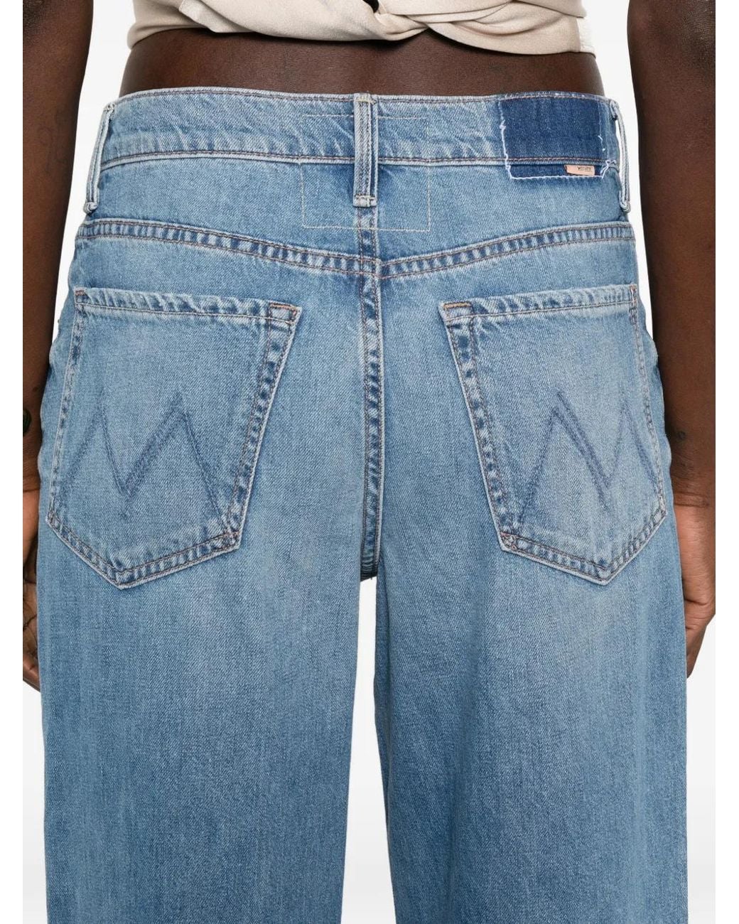 Mother Blue Spinner Zip Sneak Wide-Leg Denim Jeans