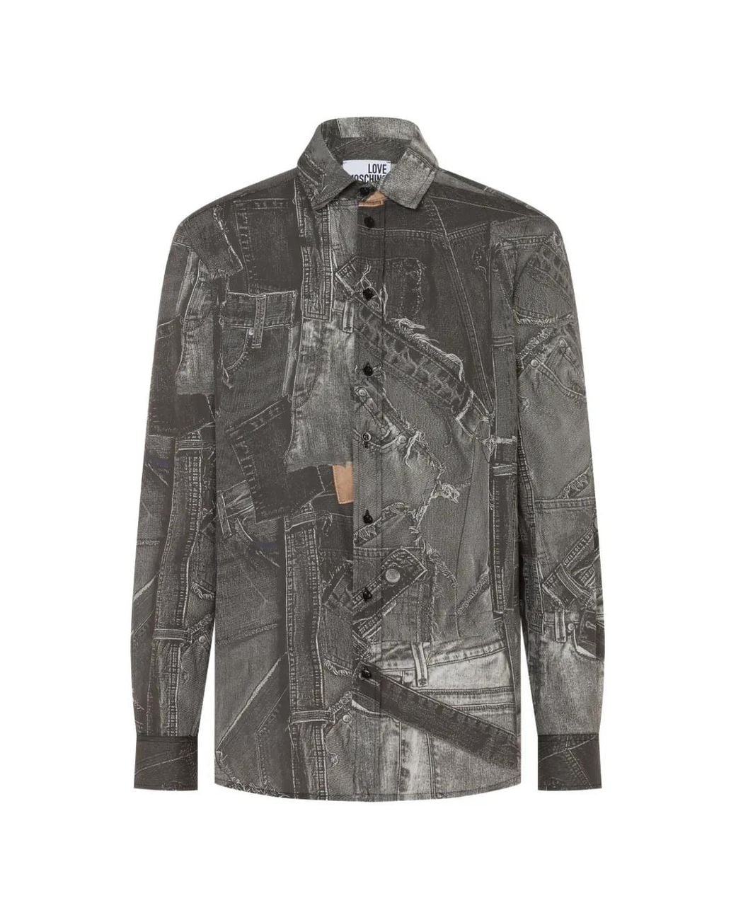 Love Moschino Gray Trompe-L'Oeil Denim-Print Shirt for men