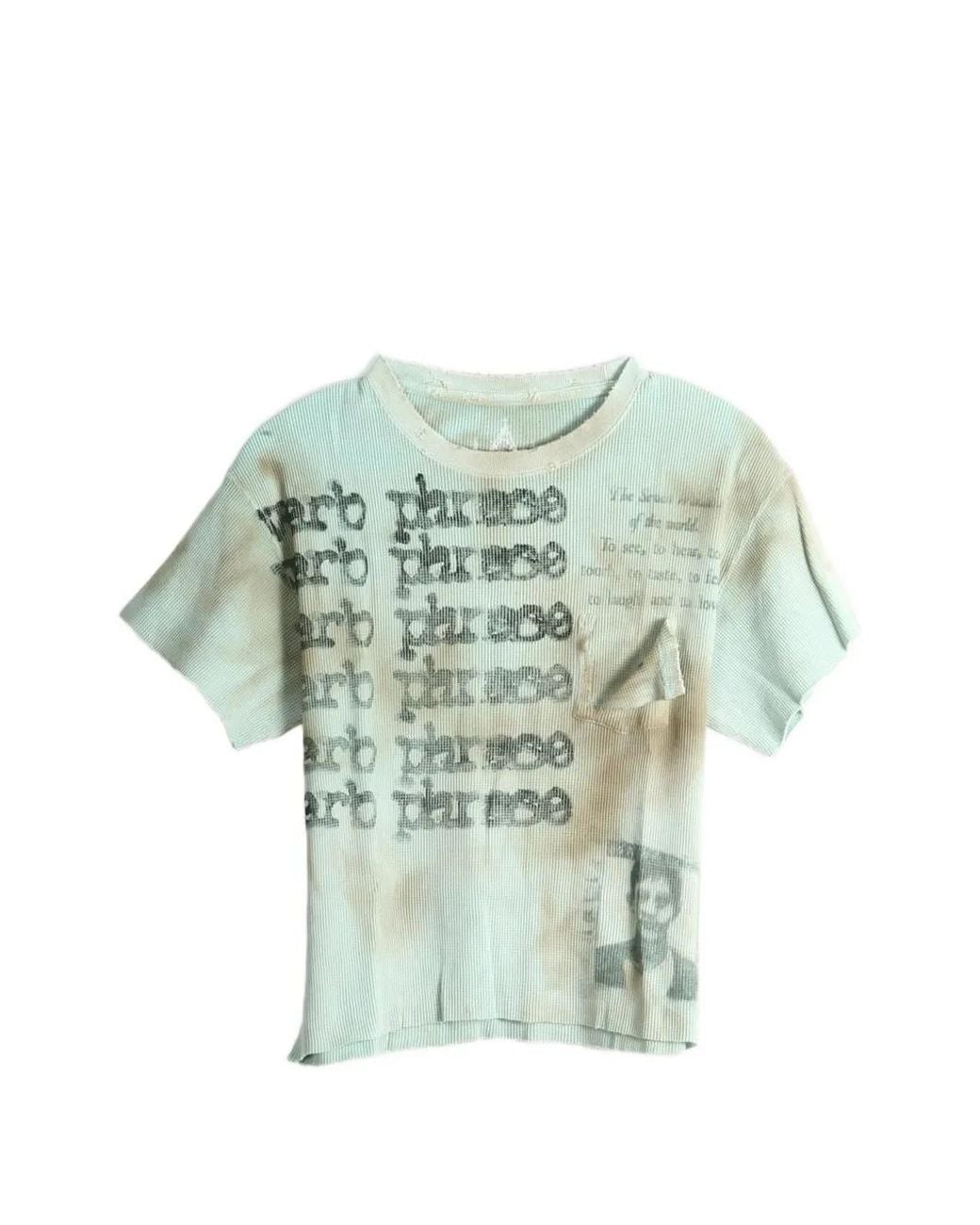 SAITOS Green Verb Phrase Waffle-Knit T-Shirt