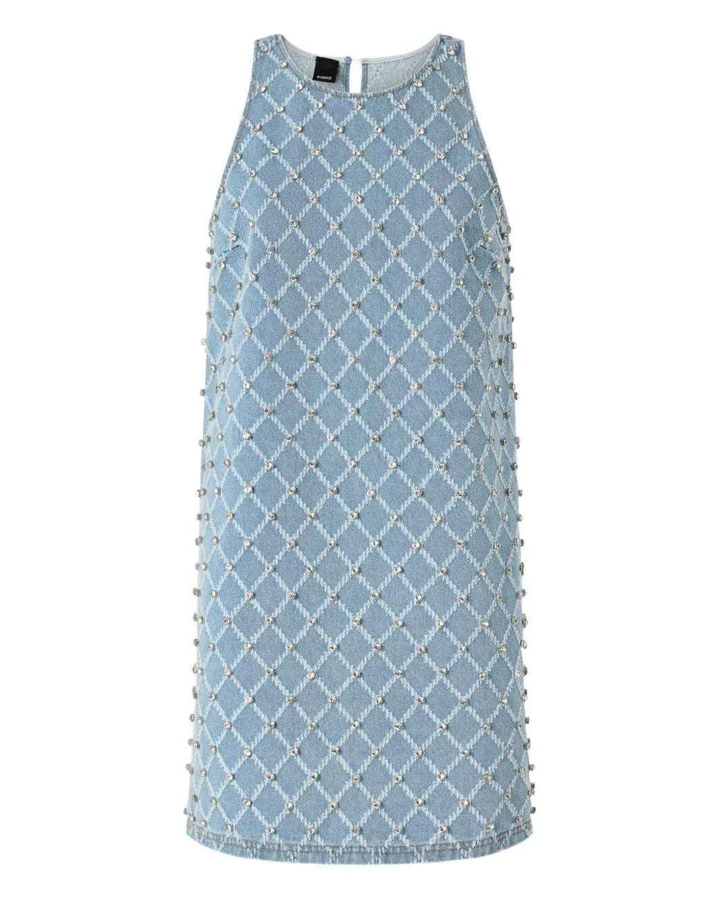Pinko Sleeveless Denim Dress With Rhinestones in Blue | Lyst