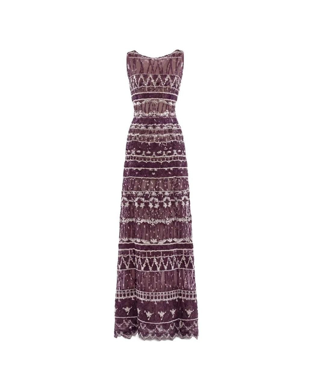 Saiid Kobeisy Purple Sequin-Embellished Embroidered Maxi Dress