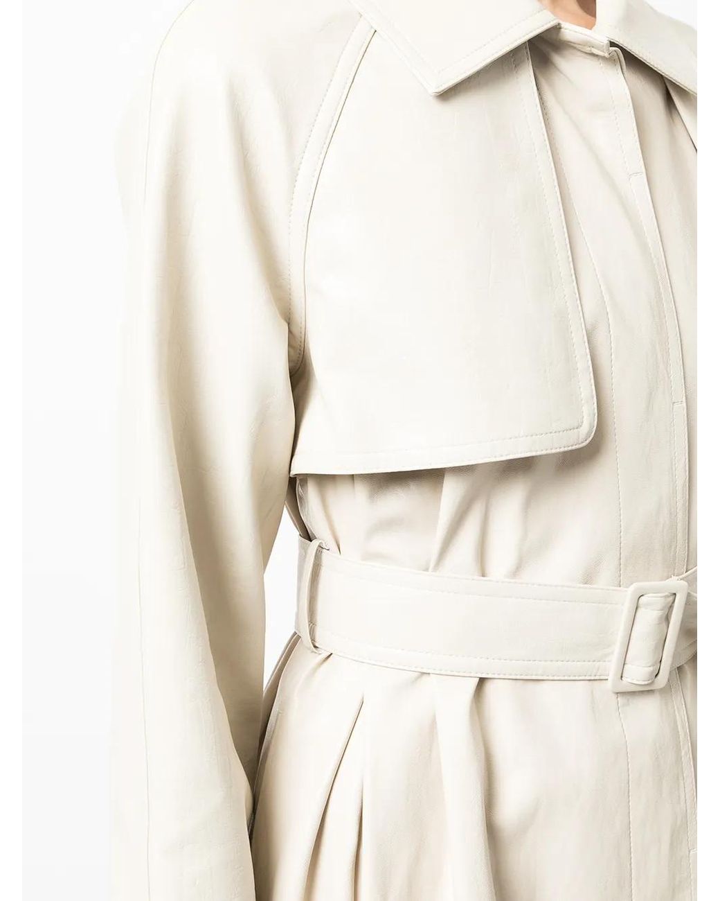 Goen.J Natural Faux-Leather Belted Trench Coat