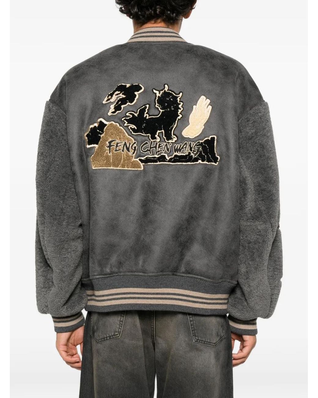 Feng Chen Wang Gray Patch-Detail Bomber Jacket for men