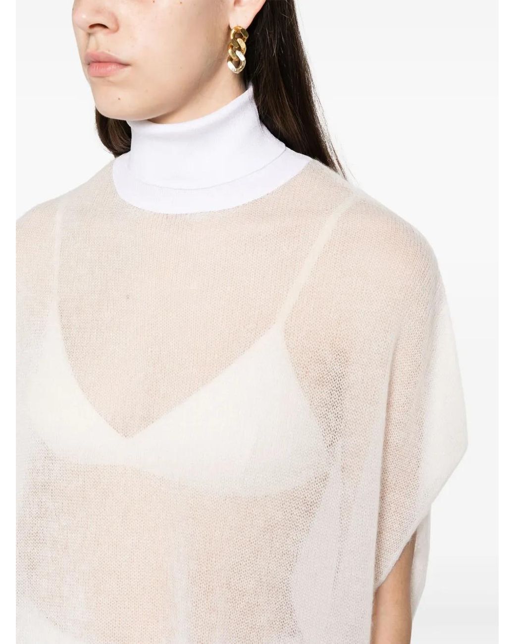 Fabiana Filippi White Open-Knit High-Neck Top