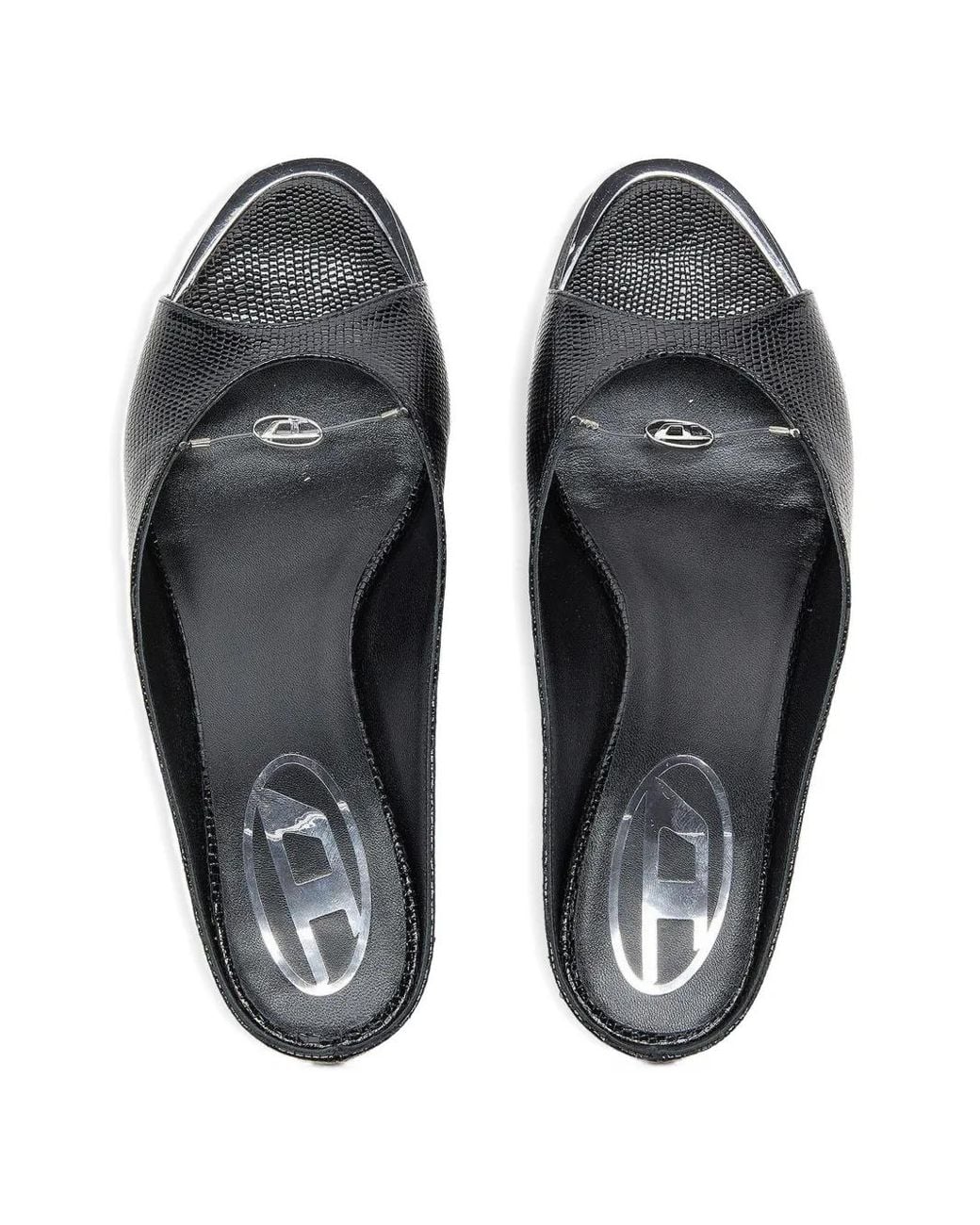 DIESEL Black D-Diam's Lizard-Effect Heeled Mules