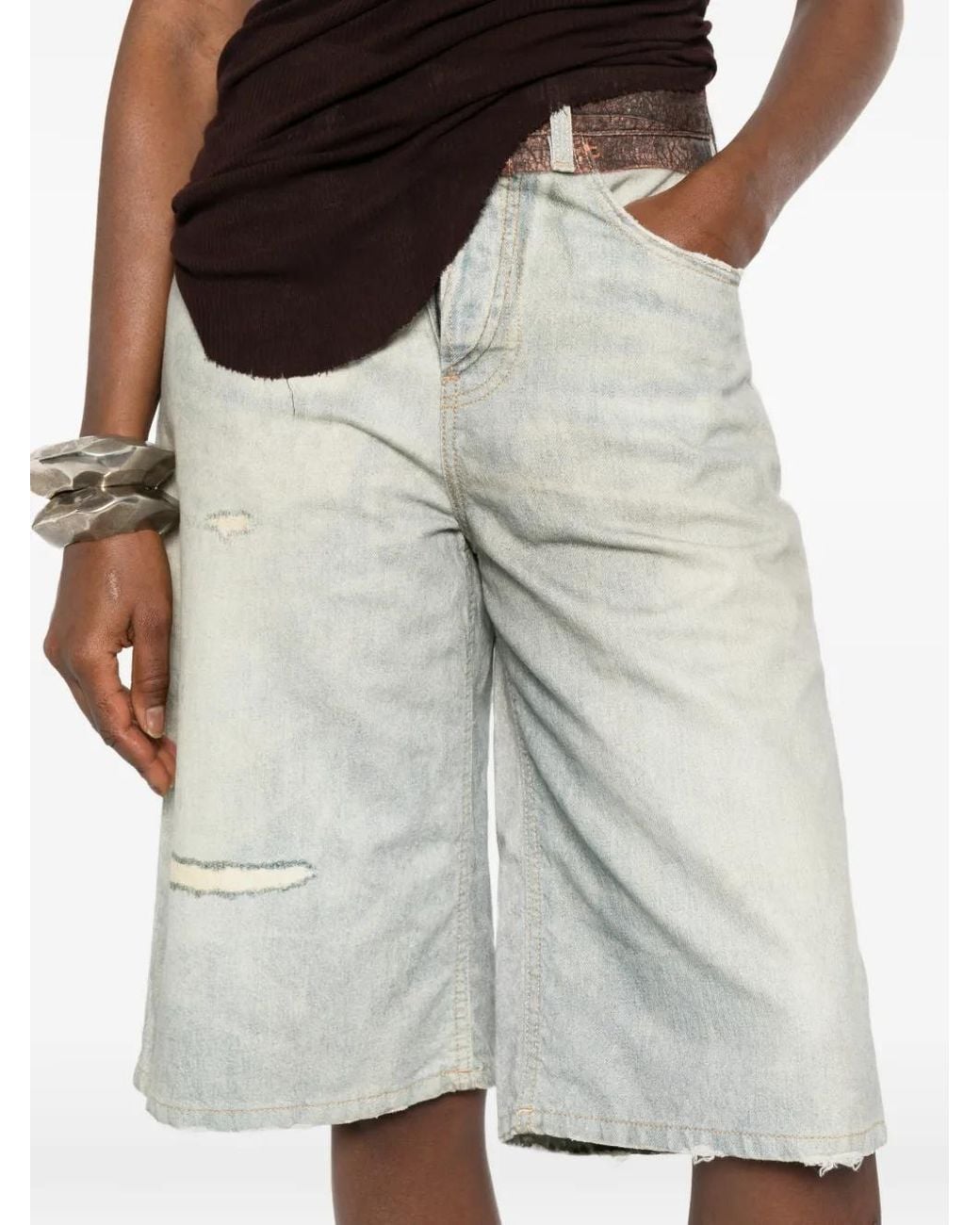 Haikure White Printed-Belt Shorts