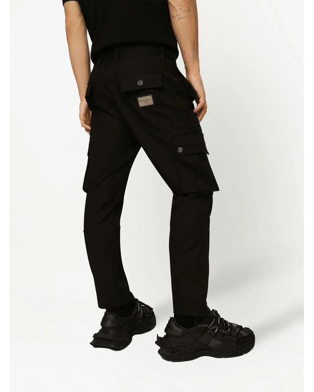 Dolce & Gabbana Black Cotton Cargo Pants With Branded Tag for men