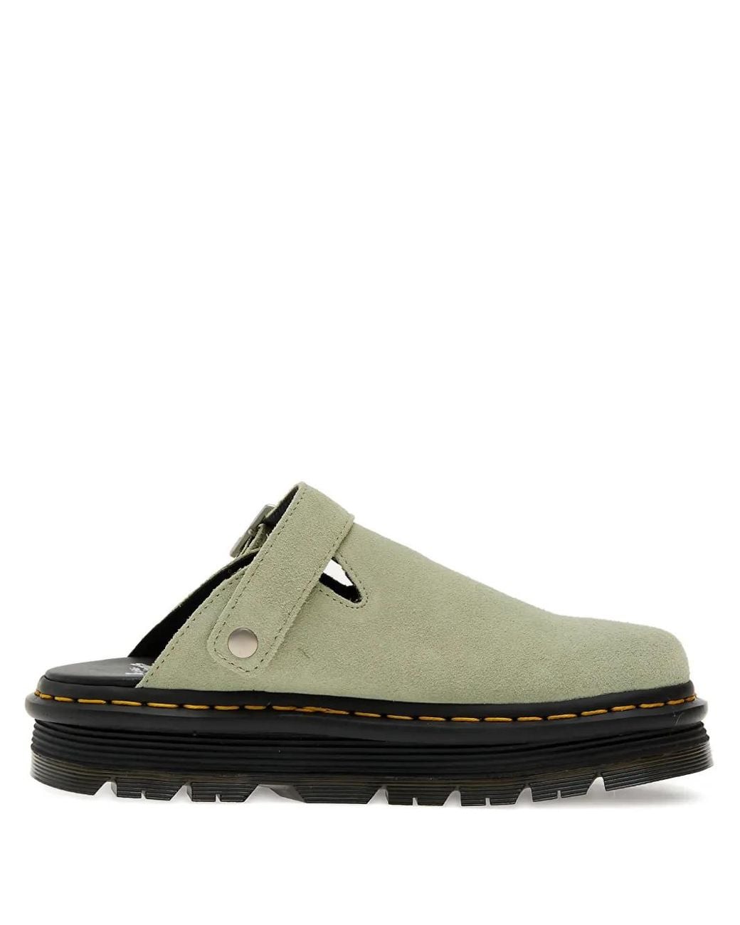 Dr. Martens Green Zebzag Buckle-Fastening Platform Flat Mules