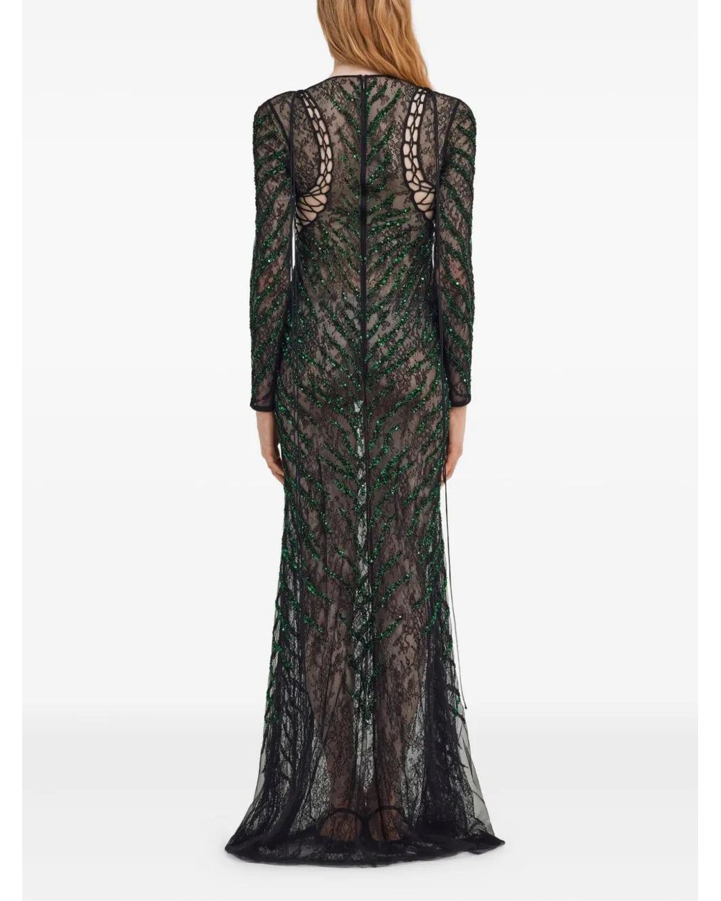 Roberto Cavalli Black Embellished Long-Sleeve Maxi Dress