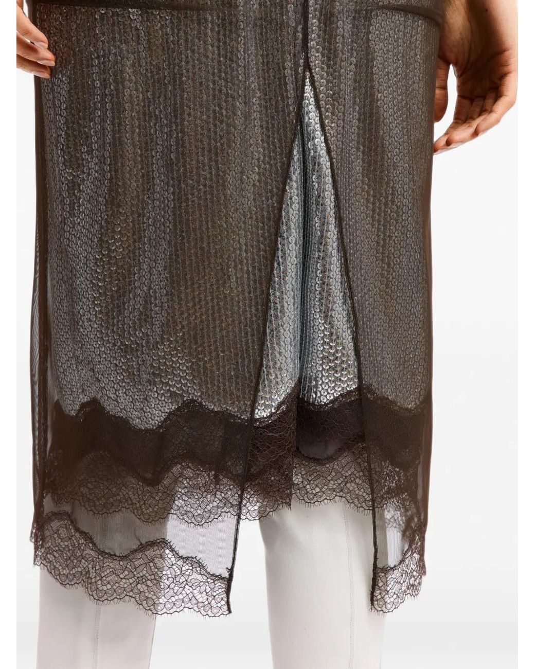 16Arlington White Andrea Lace-Trimmed Sequin-Embellished Midi Dress