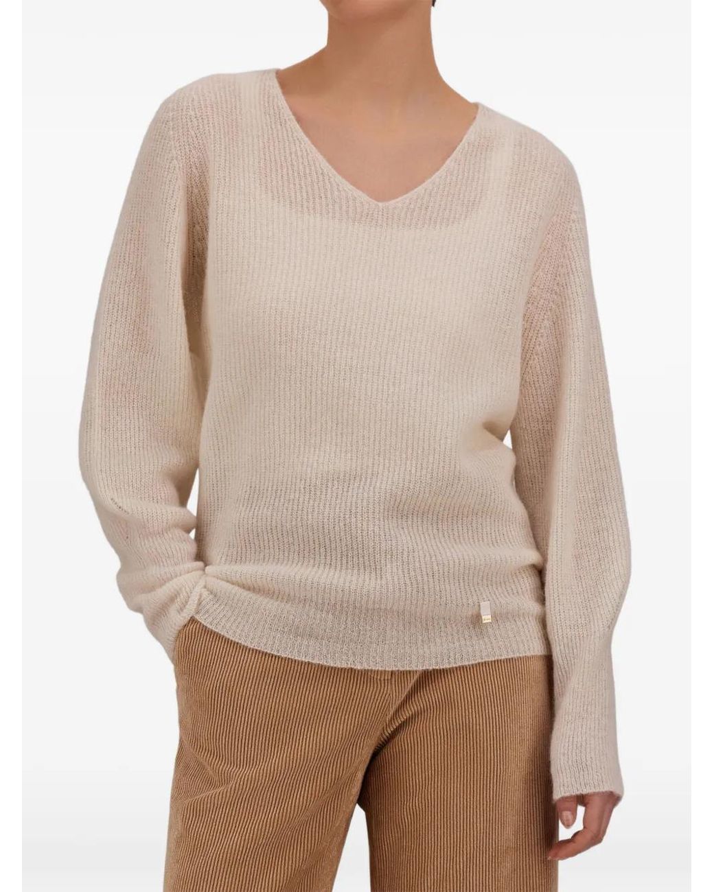 Herno White Stocking-Stitch V-Neck Sweater