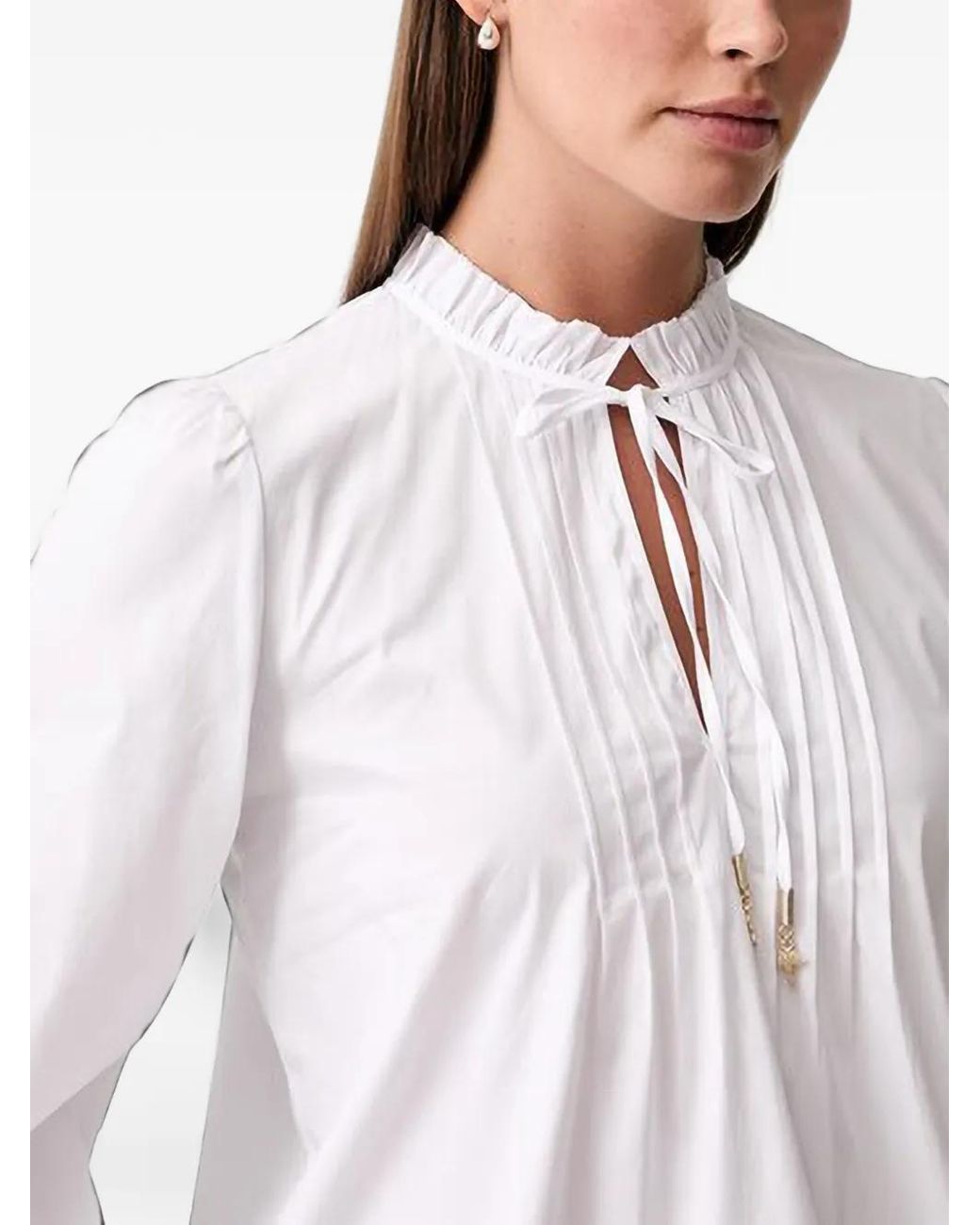 Joop! White Ruffled-Collar Pintuck Blouse