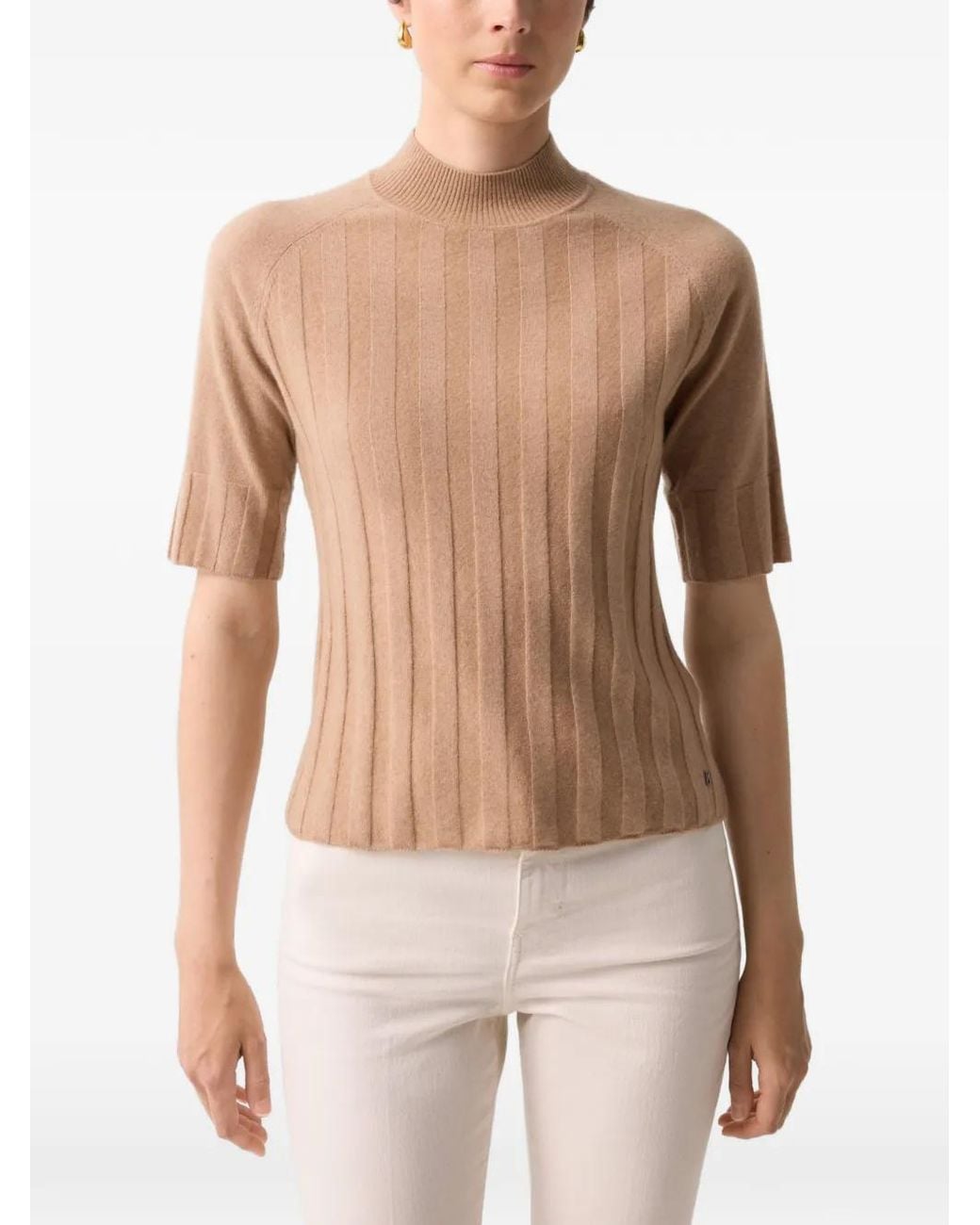 Bogner Natural Tina Ribbed-Knit Top