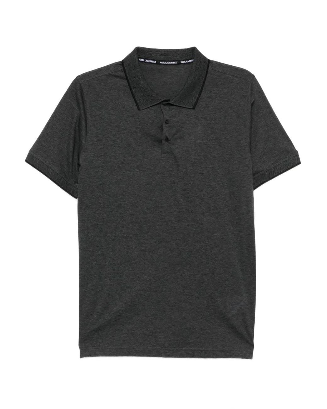 Karl Lagerfeld Black Logo-Embossed Polo Shirt for men