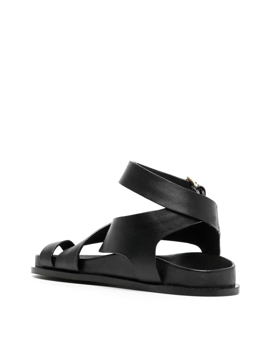 A.Emery Black Jalen Flat Leather Sandals
