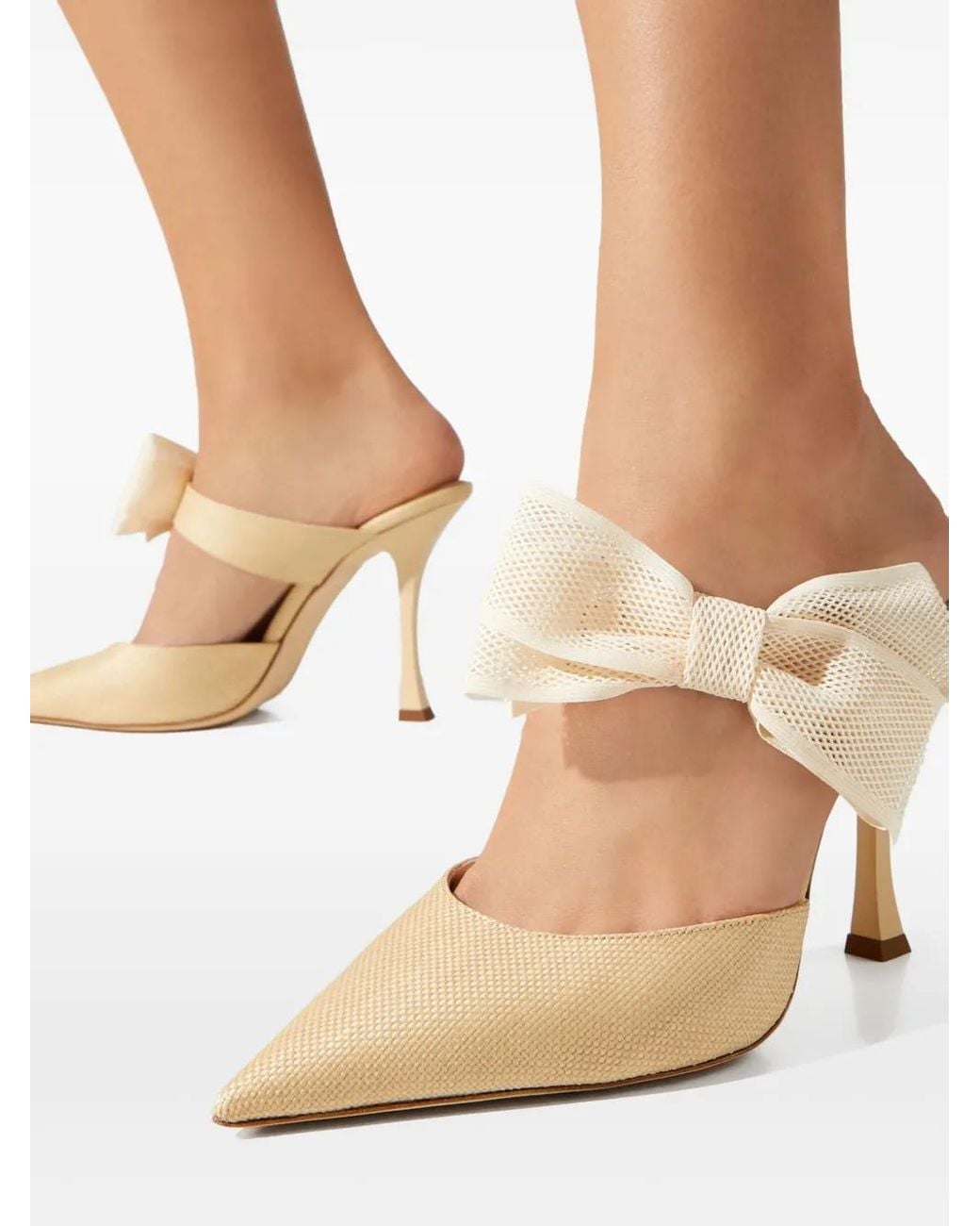 Jimmy Choo 100 Mm Brook Muiltjes Met Puntige Neus En Strik in het Natural