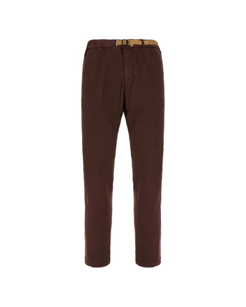 White Sand Brown Belted Elasticated-Waist Trousers for men