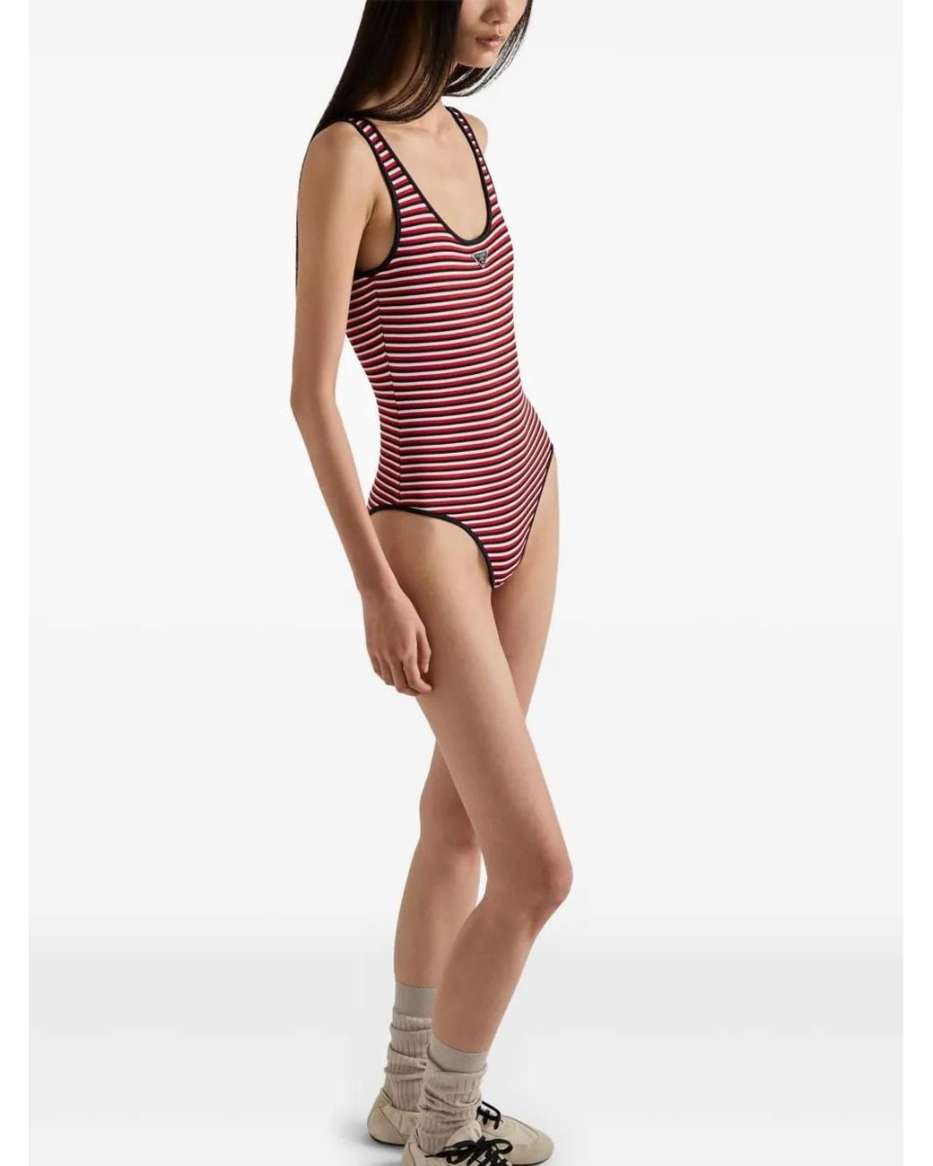 Prada Red Striped Swimsuit