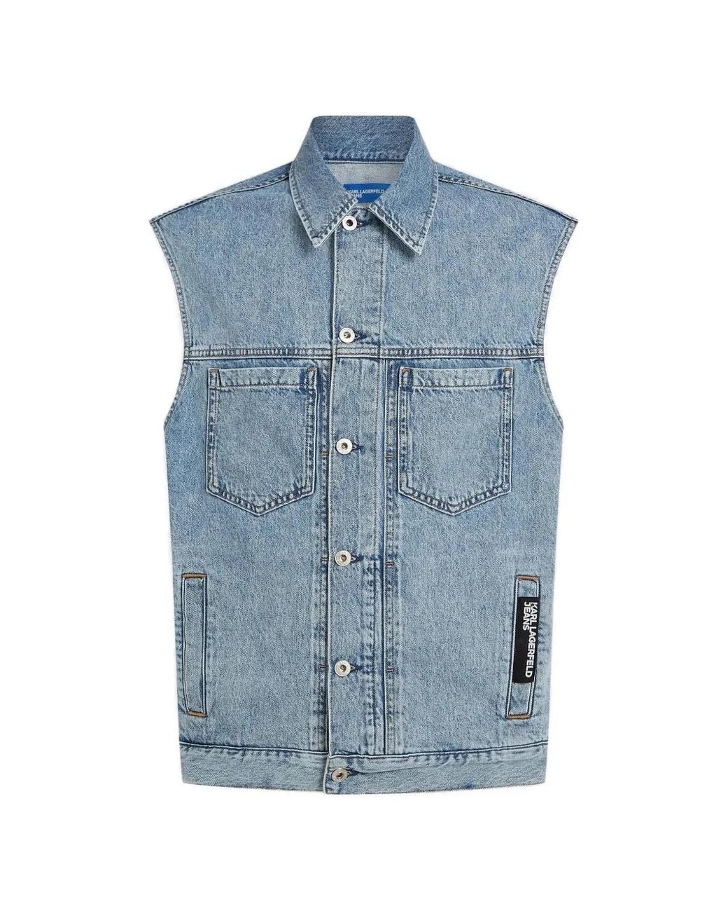 Karl Lagerfeld Blue Veste Sans Manches En Jean Délavé for men