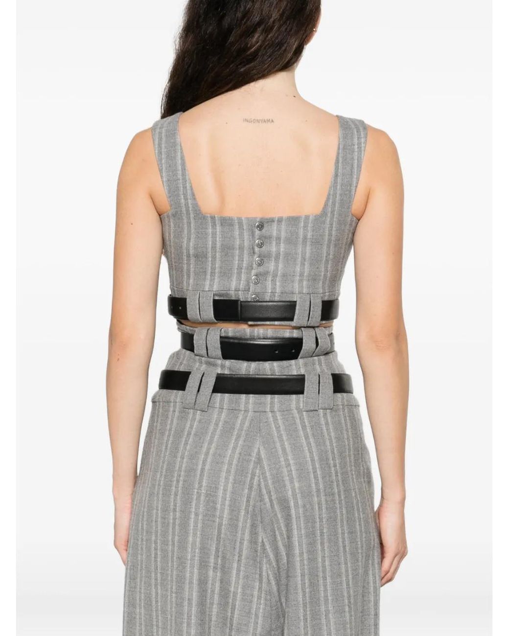 Vestiaire d'un Oiseau Libre Gray Striped Belted Top
