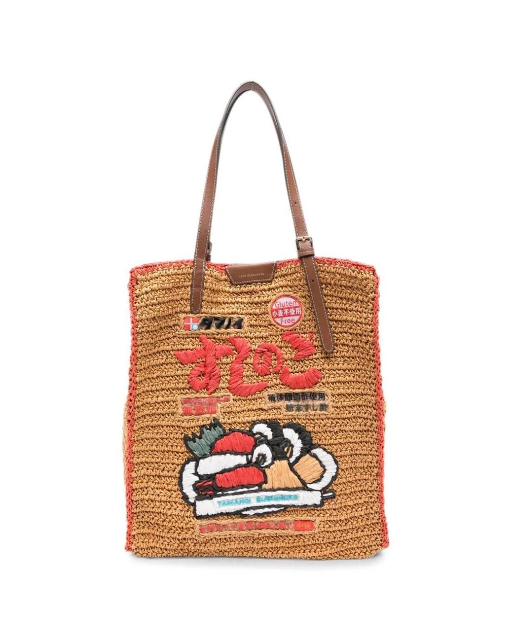 Anya Hindmarch Red Sushi No Ko Raffia N/S Tote Bag Paper Raffia