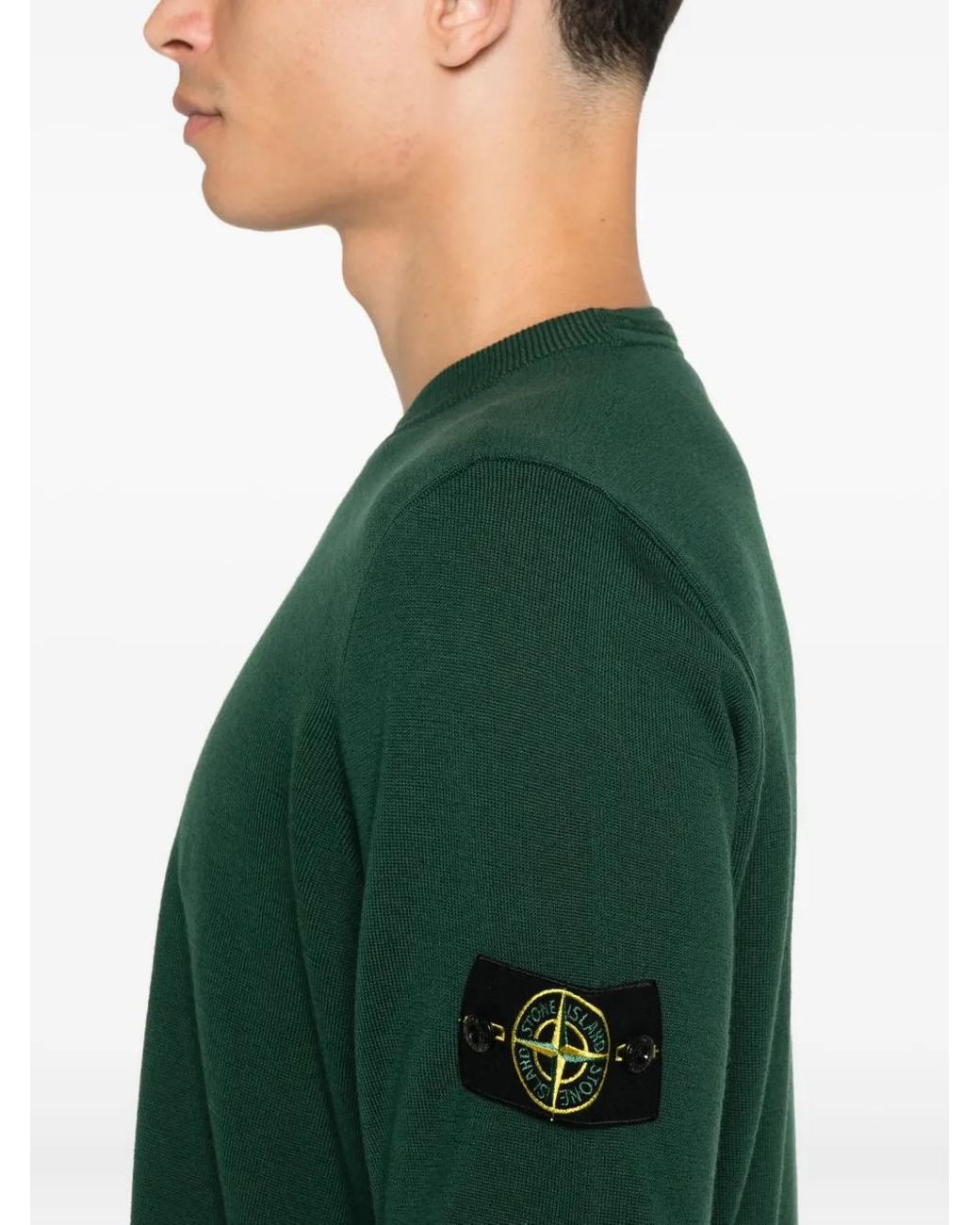 Stone Island Green Crew-Neck Patch Sweater for men