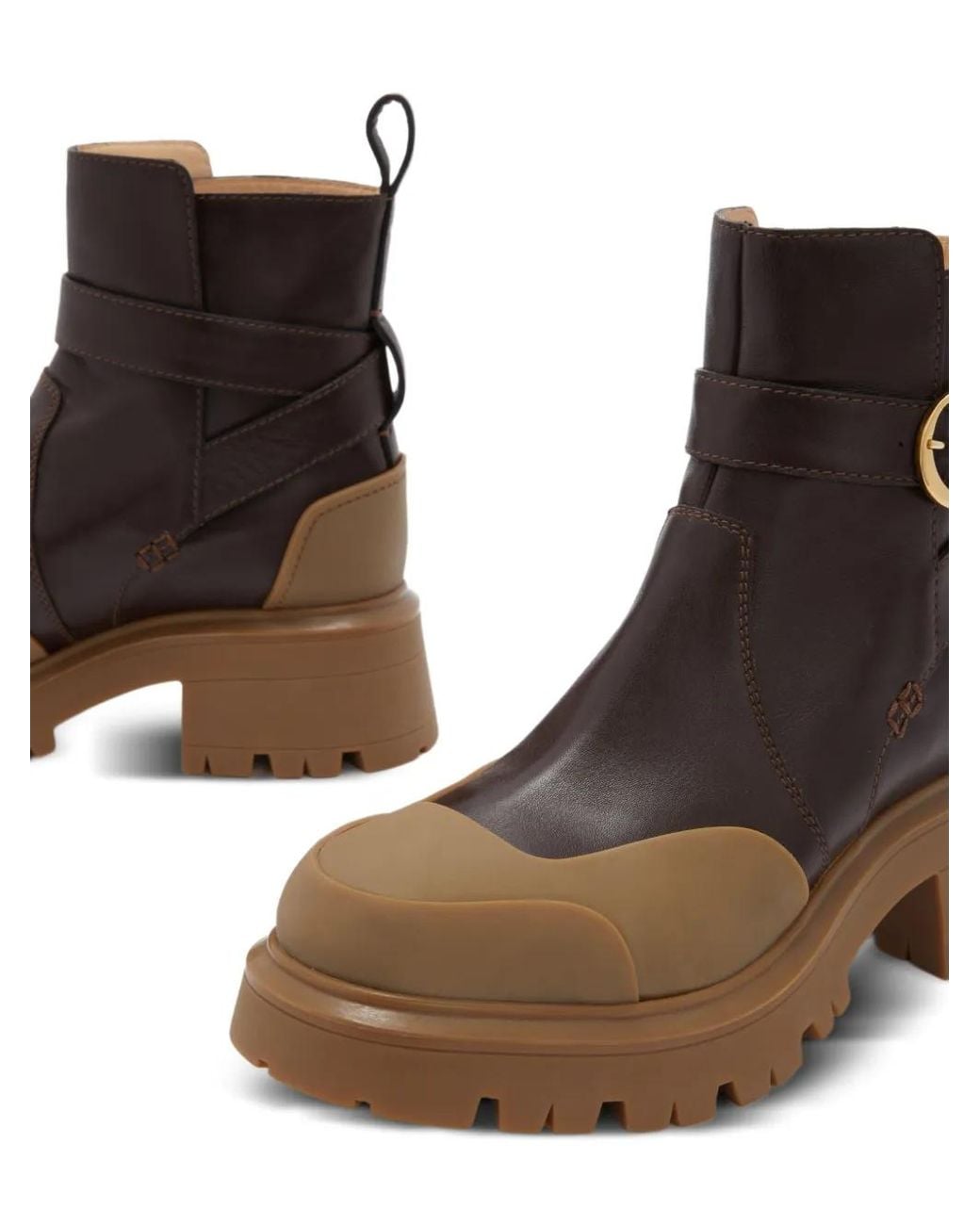 Odissi Brown Ornella Lugged Sole Buckle Boots