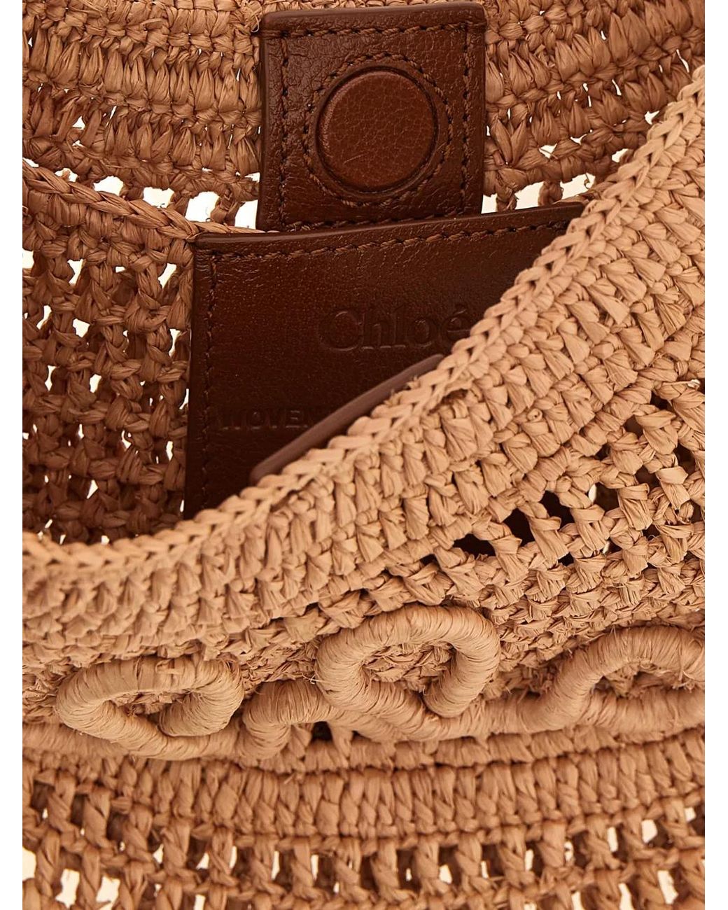 Chloé Brown Summer Banana Logo-Embroidered Woven Tote Bag