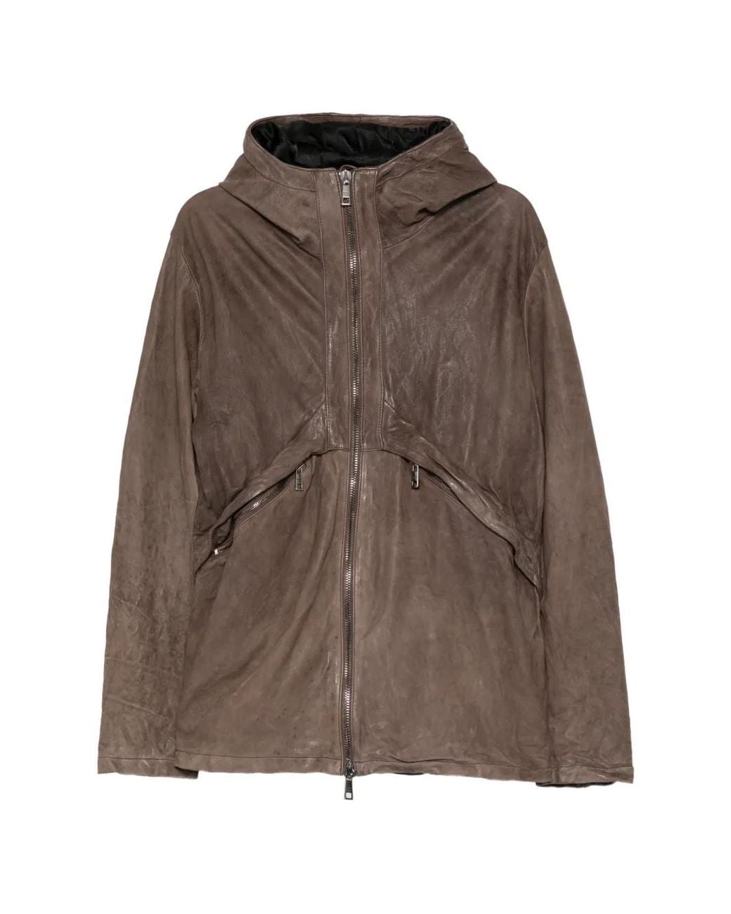 Giorgio Brato Brown Hooded Leather Jacket for men