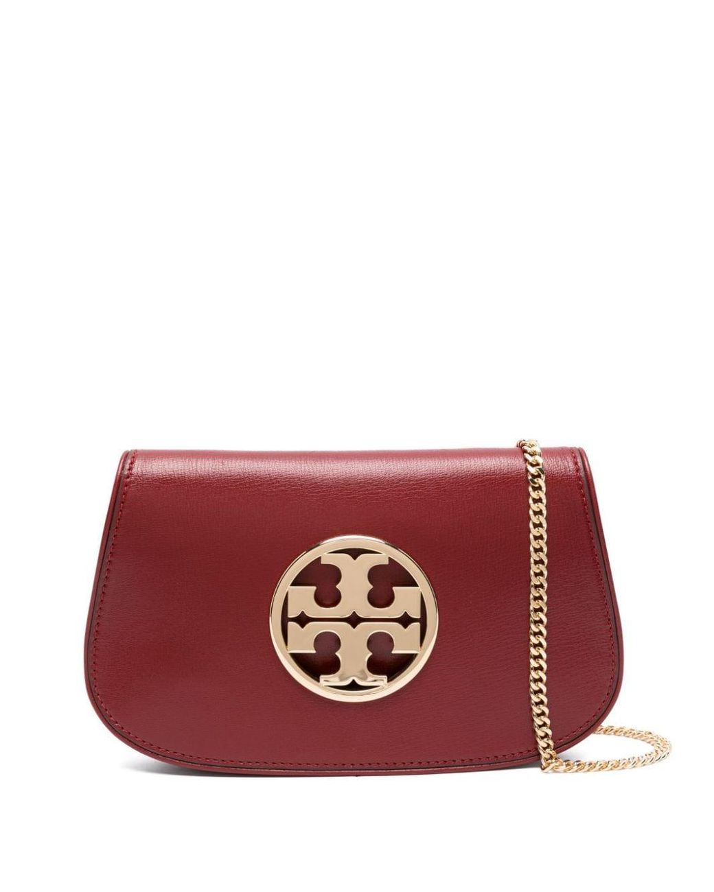 Tory Burch Reva Double T Leather Shoulder Bag in Red | Lyst