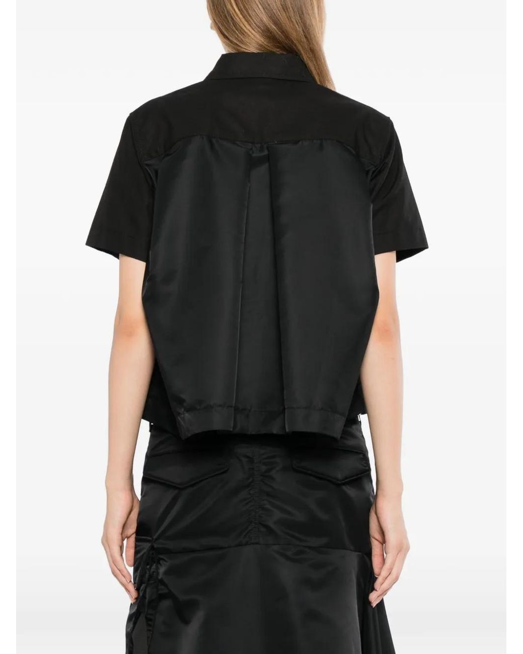 Sacai Black Panelled Short-Sleeve Shirt