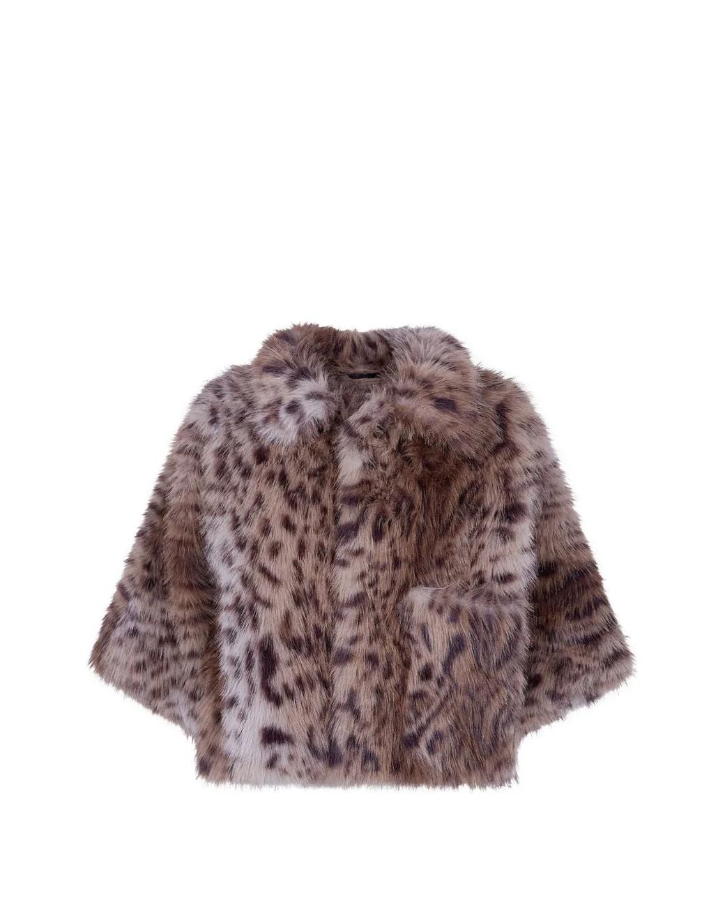 Liviana Conti Brown Lynx-Motif Faux-Fur Coat