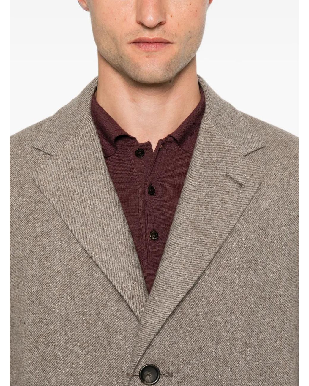Canali Gray Single-Breasted Notched-Lapels Wool Coat for men
