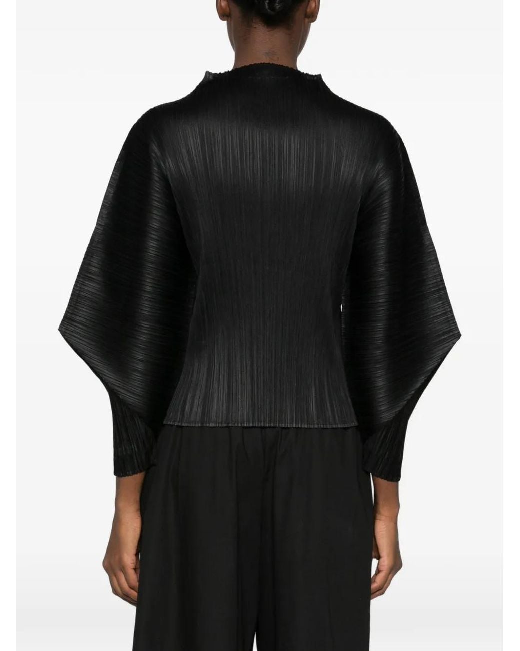 Pleats Please Issey Miyake Black Plissé-Effect Batwing-Sleeve Top