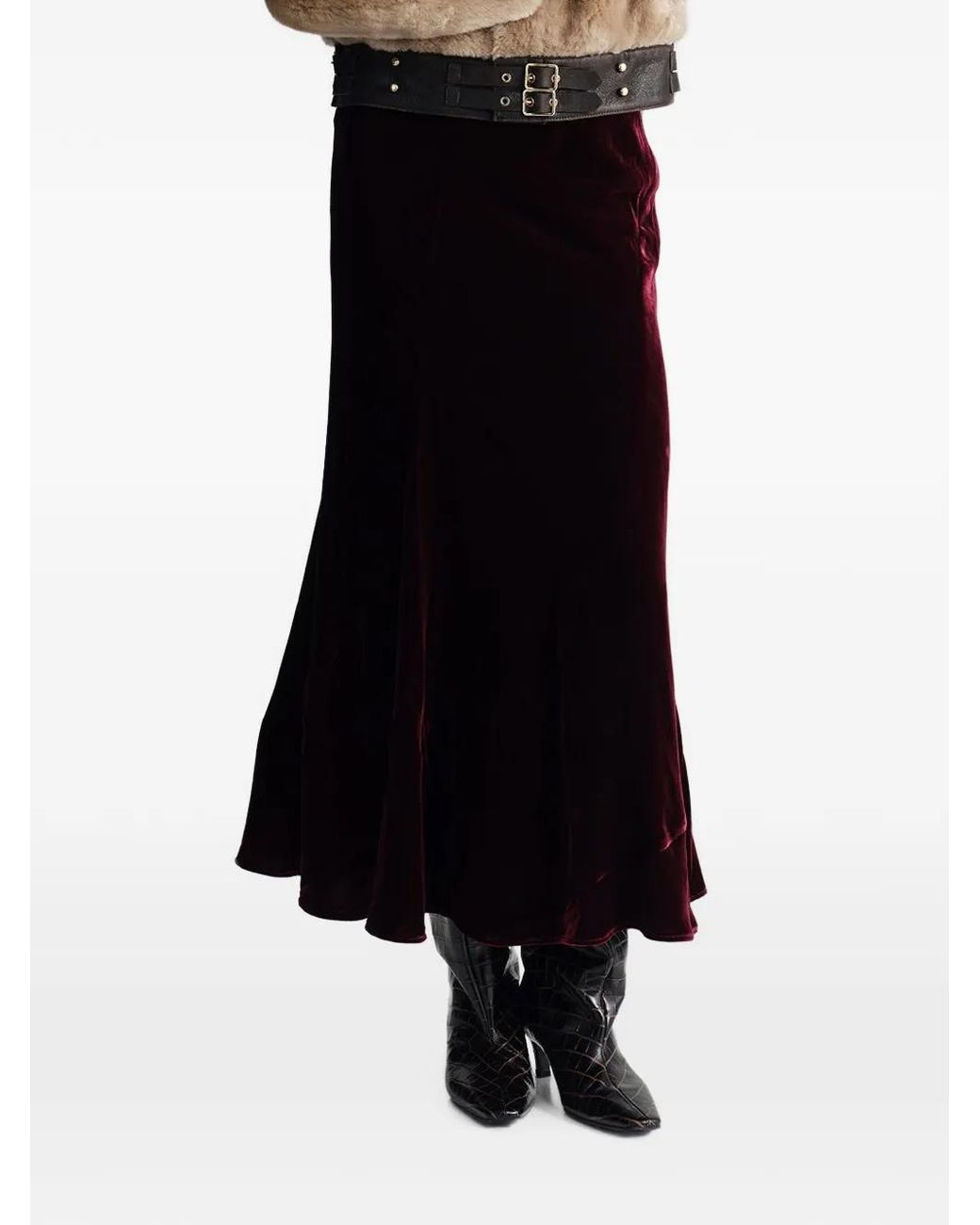 Cara Cara Black Sanvi Velvet Midi Skirt