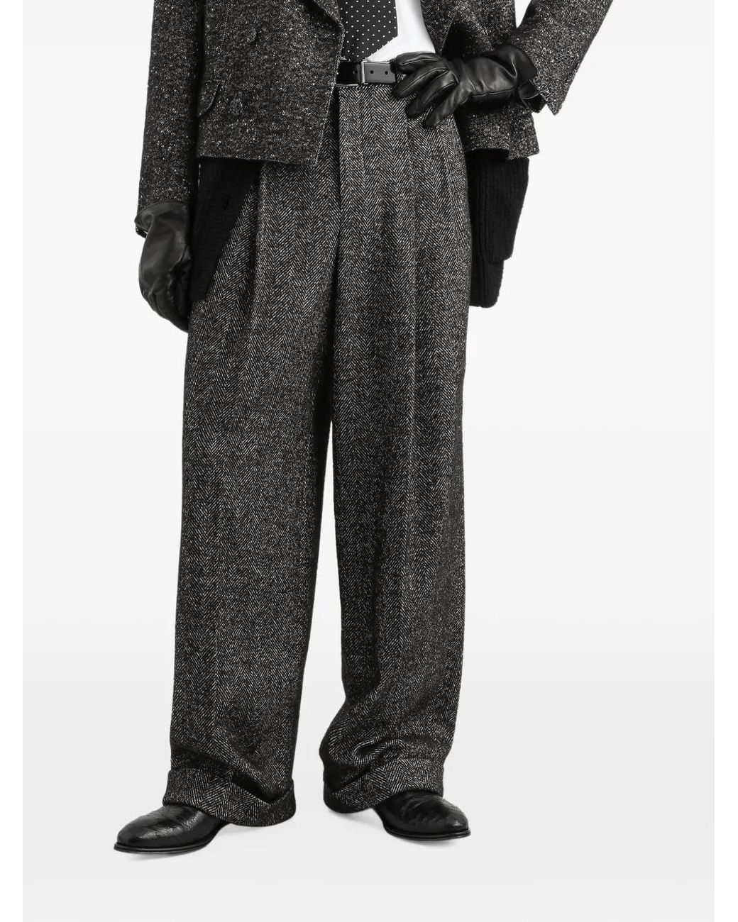 Dolce & Gabbana Gray Textured Wool-Blend Trousers for men