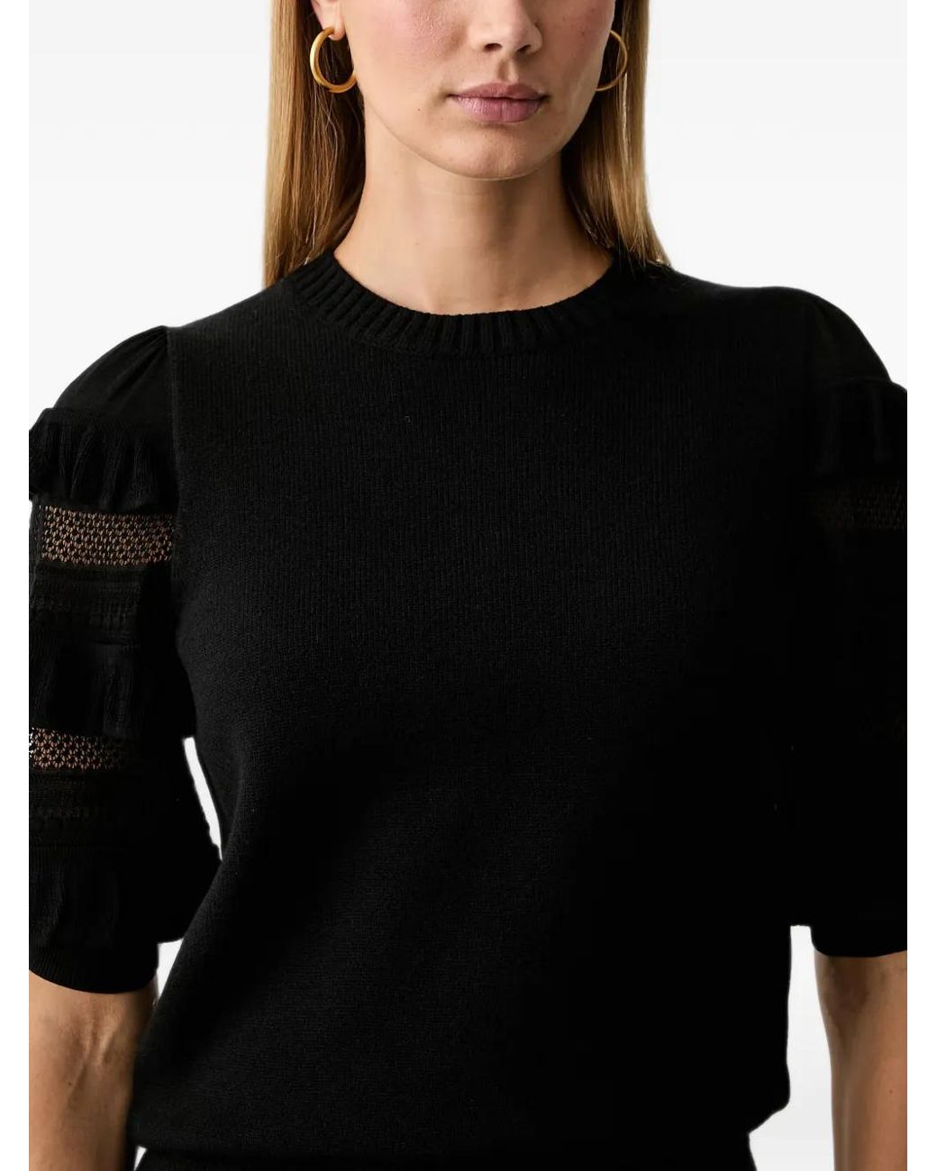 Twinset Black Mesh Stitch Sweater With Ruffles