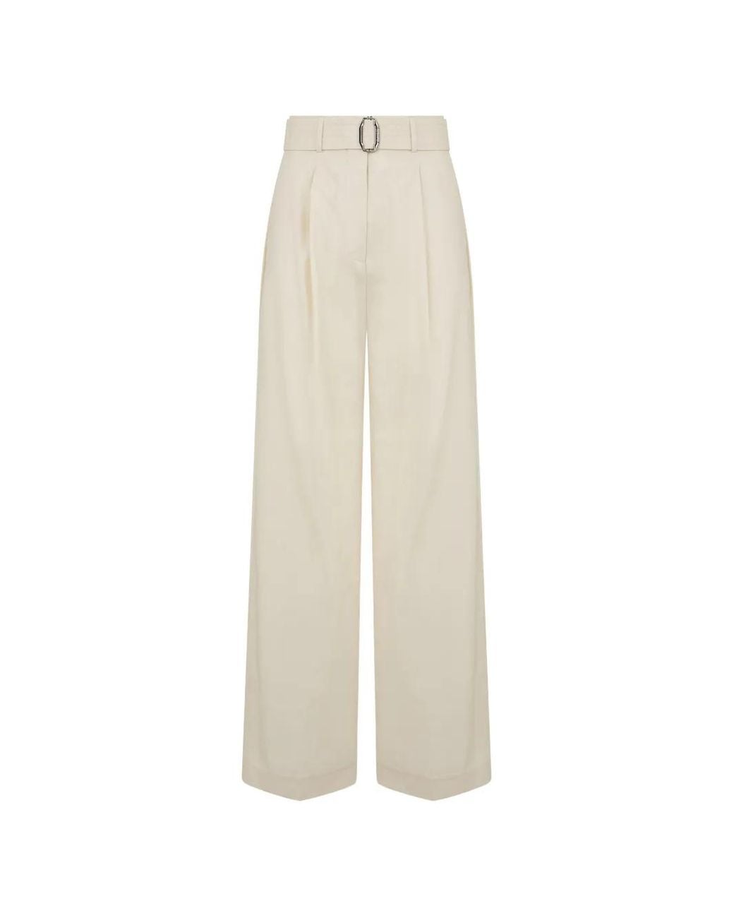 Moorer White Belted Wide-Leg Trousers