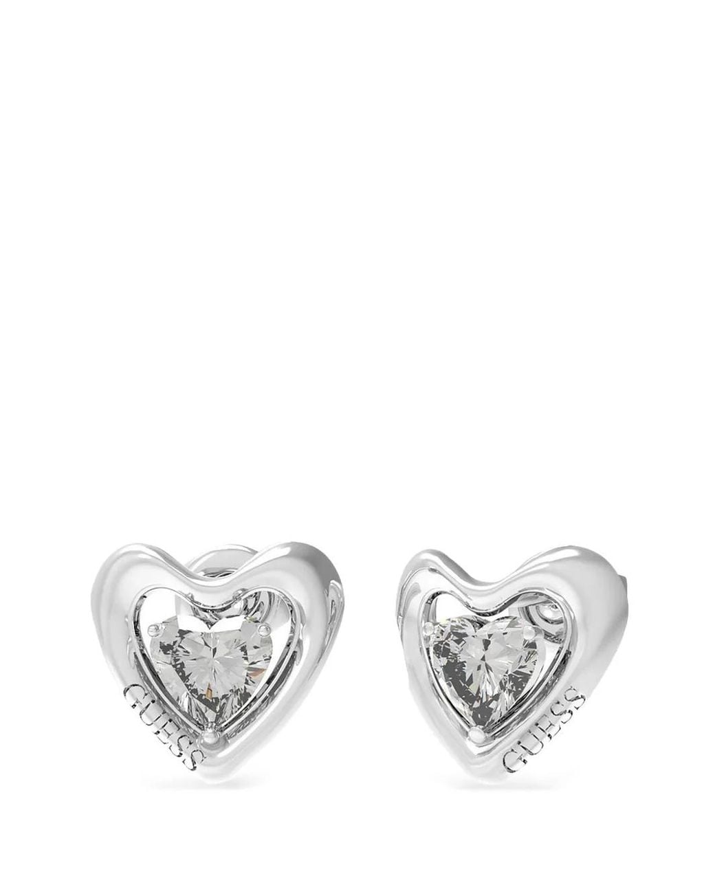 Guess White Heart Crystal-Embellished Earrings