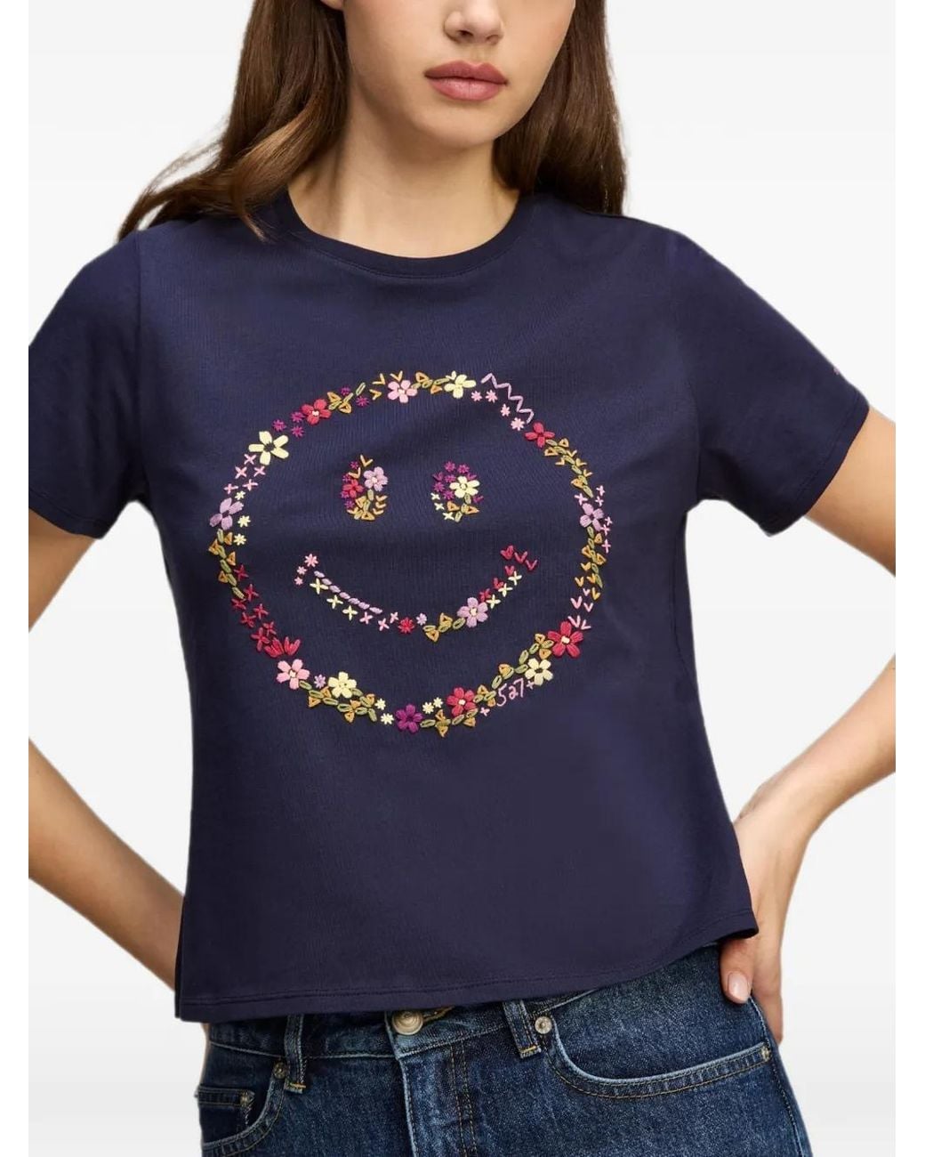 Cinq À Sept Blue T-Shirt À Broderies Florales