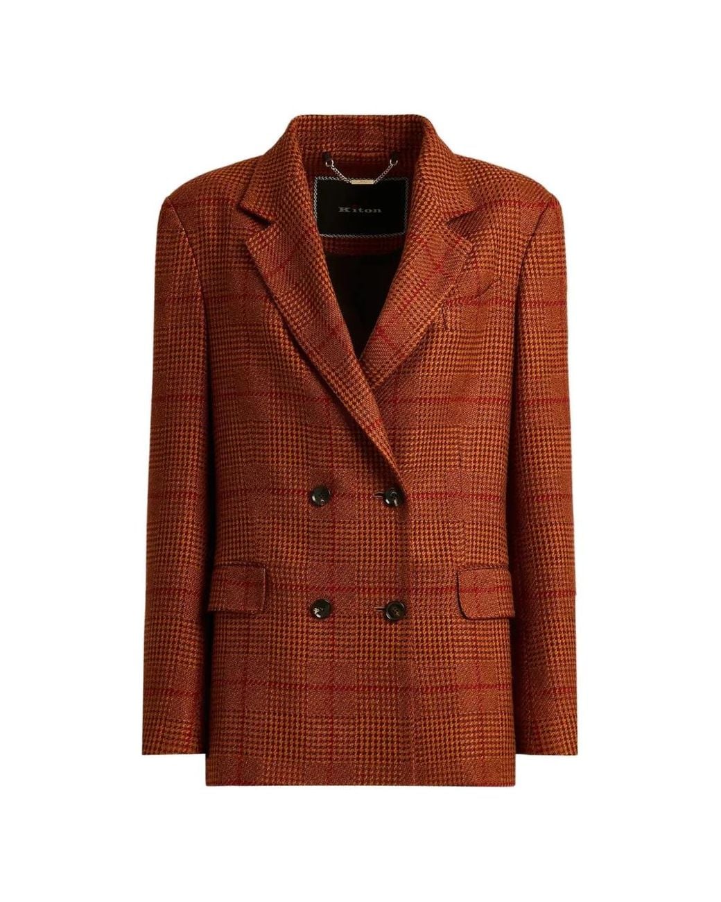 Kiton Brown Double-Breasted Check Jacket