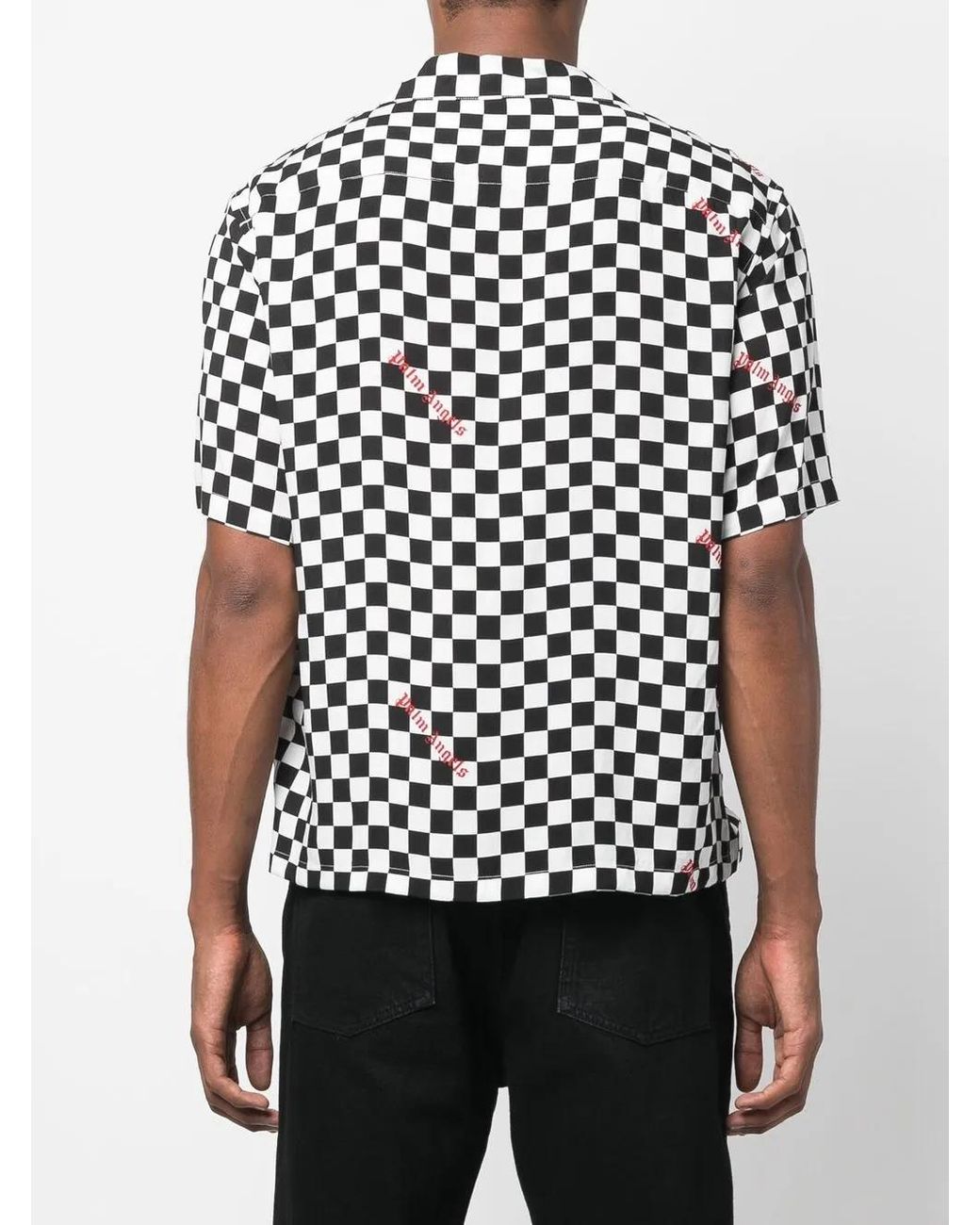 Palm Angels White Checkerboard-Print Bowling Shirt for men