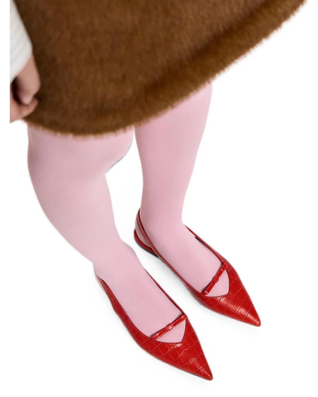 Essentiel Antwerp Red Klat2 Croc-Effect Slingback Flat Pumps