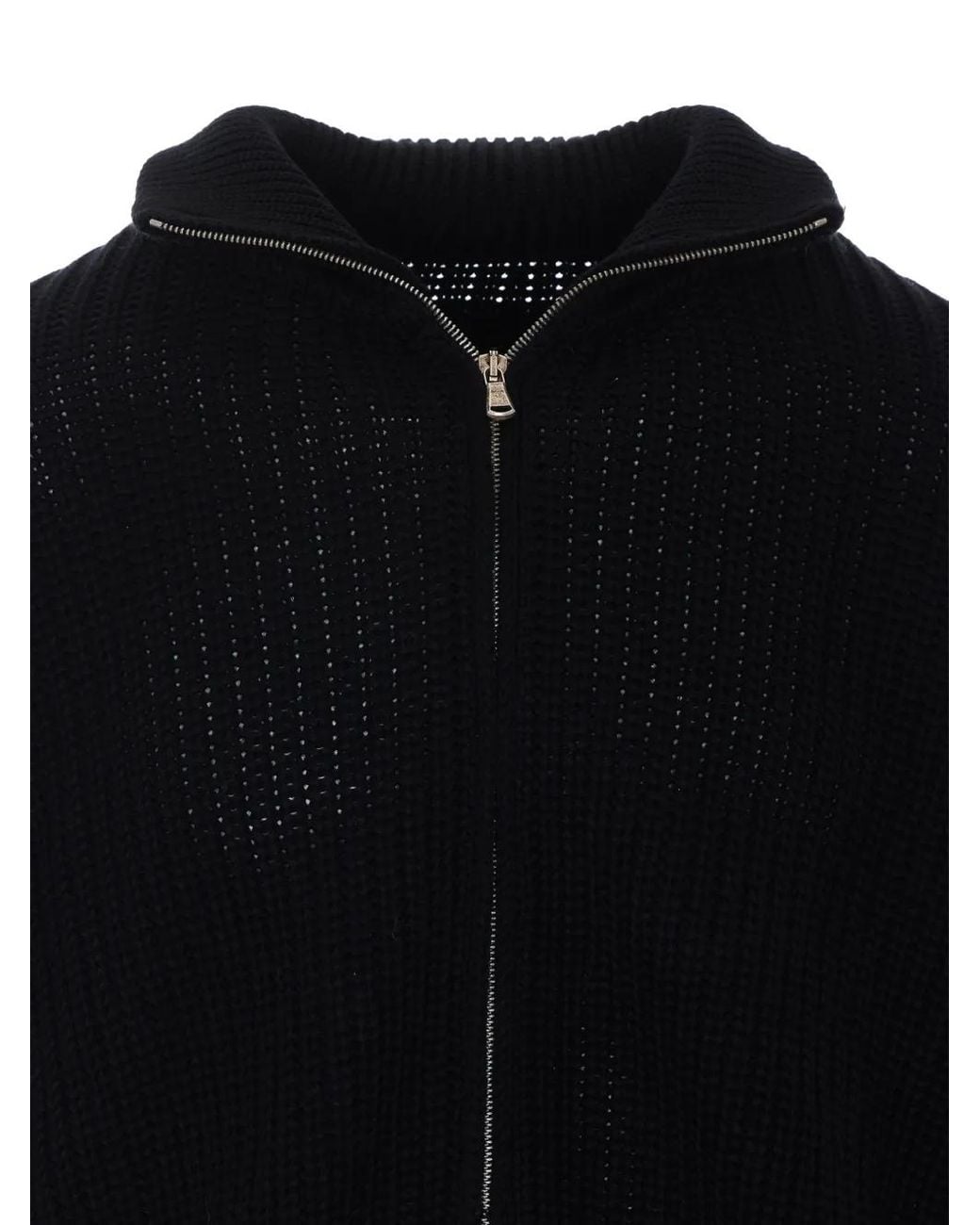 AMISH Black Zip-Up Ribbed-Knit Cardigan for men