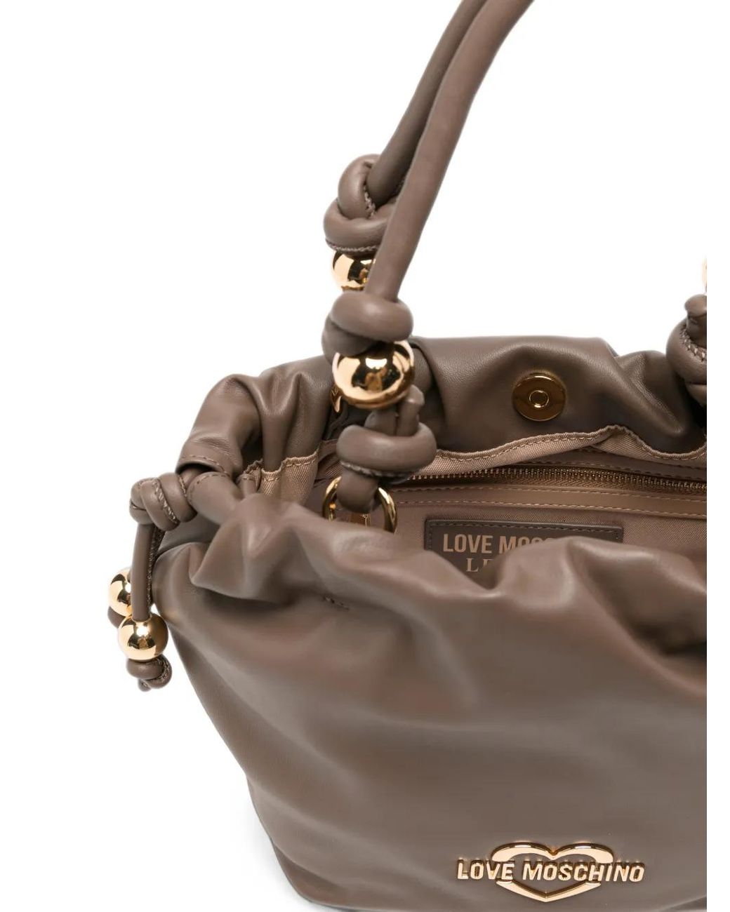 Love Moschino Brown Bead-Embellished Ruched Tote Bag