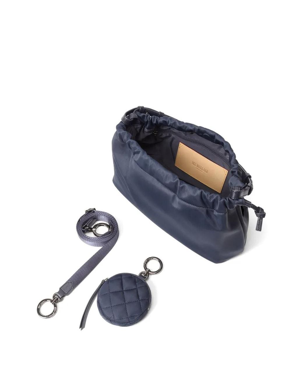 MZ Wallace Blue Small Waverly Drawstring Bucket Bag